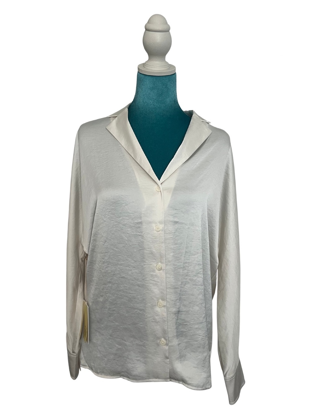 Aritzia White Button-Down Silk Blend Shirt